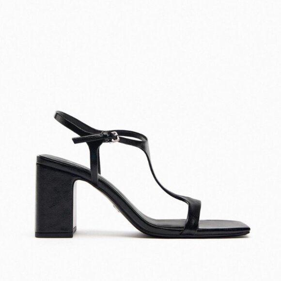 NEW ZARA LEATHER SANDALS WITH BLOCK HEEL Black EU 40 US 9 - Picture 2 of 8
